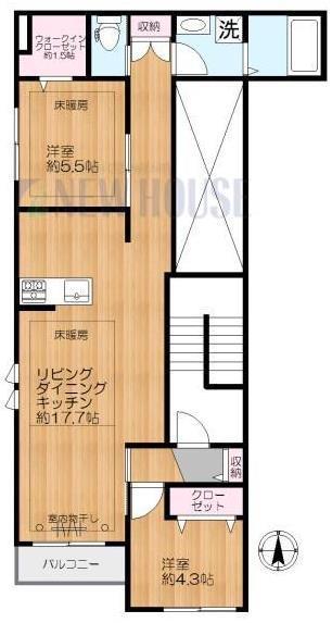 矢来町メゾン東棟(2LDK/2階)の間取り写真