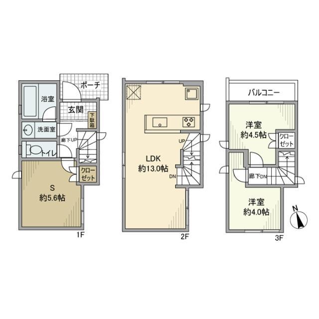 市谷薬王寺町戸建(2LDK/1階)の間取り写真