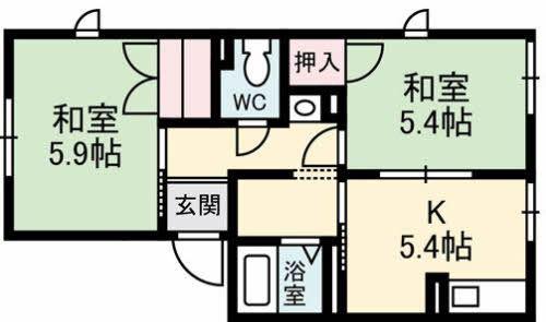 ゲーブルアン(2K/2階)の間取り写真