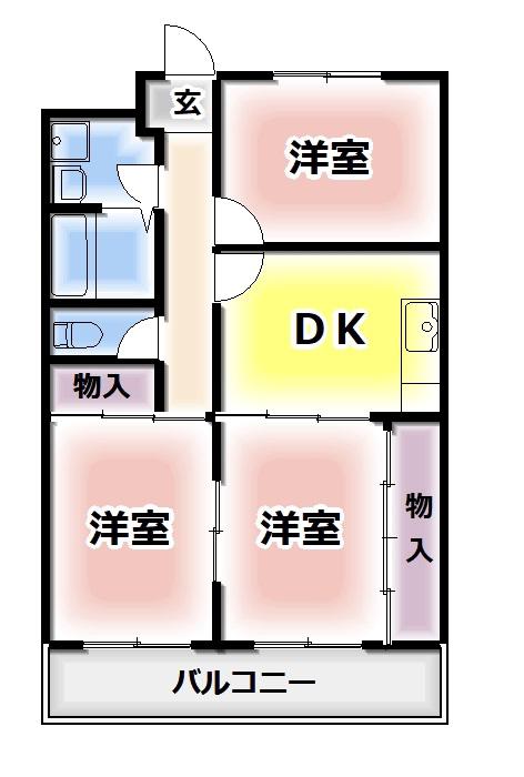シャンブル21(3DK/3階)の間取り写真