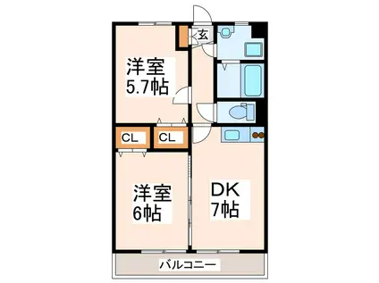 城南ヒルズ(2DK/3階)の間取り写真
