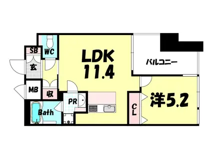 PRESSANCE三宮花時計前(1LDK/15階)の間取り写真