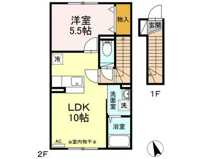 ジョイフラット(1LDK/2階)の間取り写真