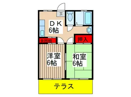 レジデンスメウミシマ(2DK/1階)の間取り写真