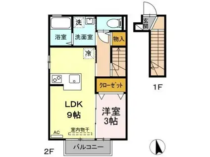 セジュール宮沢B(1LDK/2階)の間取り写真