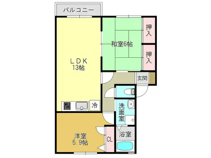 サニーソシアB棟(2LDK/2階)の間取り写真