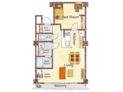 リルームス大津町(1LDK/2階)の間取り写真