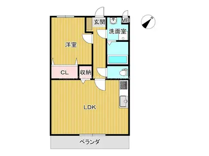 みずほユーミーマンション(1LDK/2階)の間取り写真