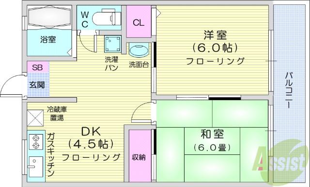 CHキメイ(2DK/2階)の間取り写真