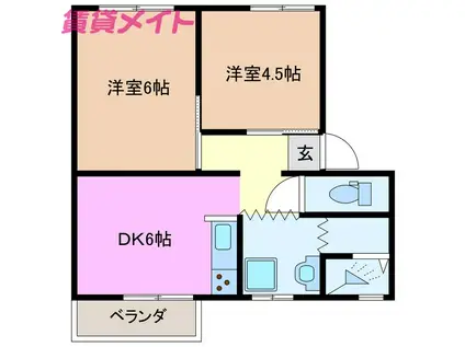 SUN LUMIERE BLD.HIRATA A棟(2DK/3階)の間取り写真