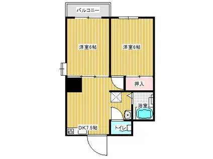 ジュネス(2DK/2階)の間取り写真