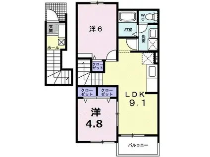 アヴェニールD(2LDK/2階)の間取り写真