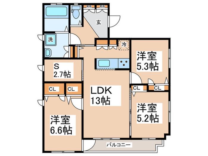 ニューユーフォリア杉山(3SLDK/3階)の間取り写真