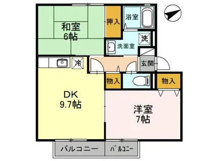 ファミール州見B(2DK/2階)の間取り写真