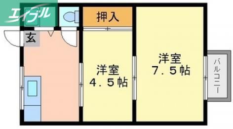 リバティーアパート(2DK/2階)の間取り写真