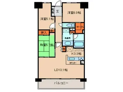 サーパスシティ守谷(3LDK/9階)の間取り写真