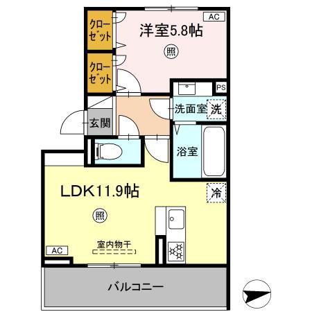 ピースフル(1LDK/3階)の間取り写真