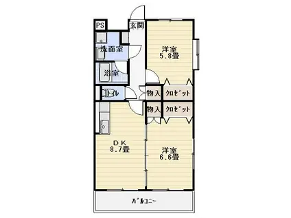 メゾンアネシス(2DK/2階)の間取り写真
