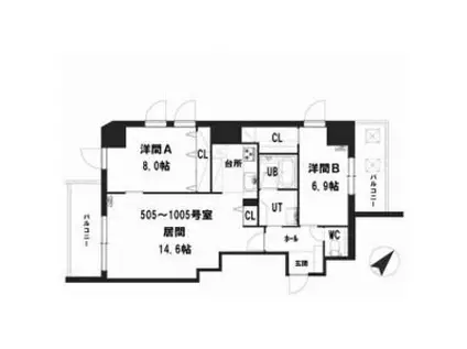 グランメール 美園3-4(2LDK/5階)の間取り写真