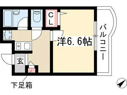 プロクシィスクエア安田通(1K/2階)の間取り写真