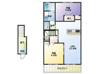 カオル・ヤヨイ ハイム A棟(2LDK/2階)の間取り写真