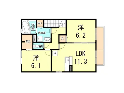 プラムコート大道町(2LDK/2階)の間取り写真