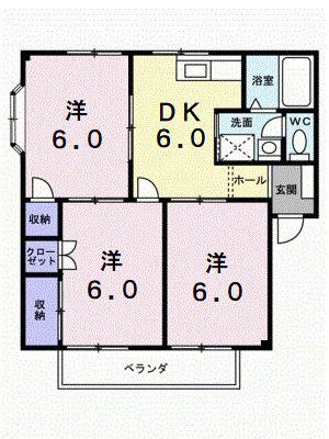 シティハイツ沖(3DK/1階)の間取り写真