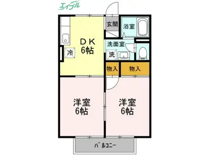 メゾンドールΑ D棟(2DK/2階)の間取り写真