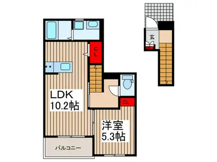 サンシャイン(1LDK/2階)の間取り写真