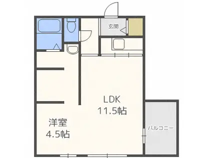スカイパーク発寒南(1LDK/1階)の間取り写真
