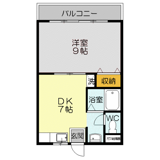 ハイツ長岡(1DK/2階)の間取り写真