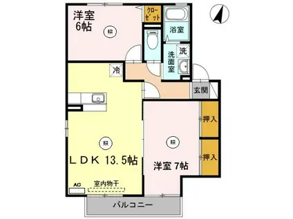 サン カルチェあいおい E(2LDK/2階)の間取り写真