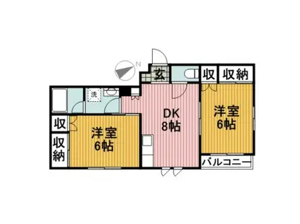 三ツ沢上町タウンハウス滝館(2DK/2階)の間取り写真