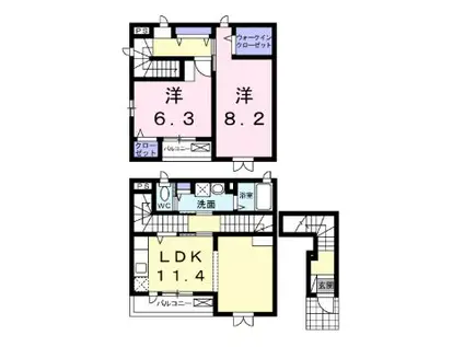 プリムローズ・CK(2LDK/2階)の間取り写真