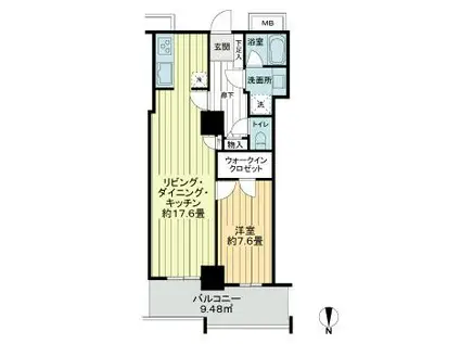 リュークスタワー・ザ・イースト(1LDK/9階)の間取り写真