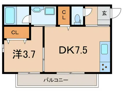 グランディール清華II(1DK/2階)の間取り写真