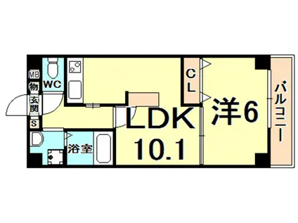 パルシオ甲東園(1LDK/3階)の間取り写真