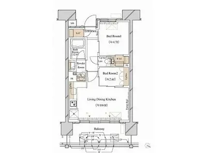 ブランシエスタ新丸子リバーフロント(2LDK/15階)の間取り写真
