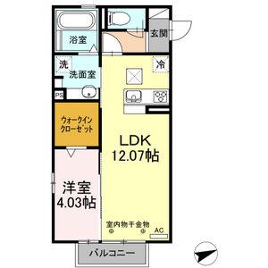 グリーンティアB(1LDK/1階)の間取り写真