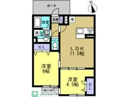 LUANA(2LDK/1階)の間取り写真