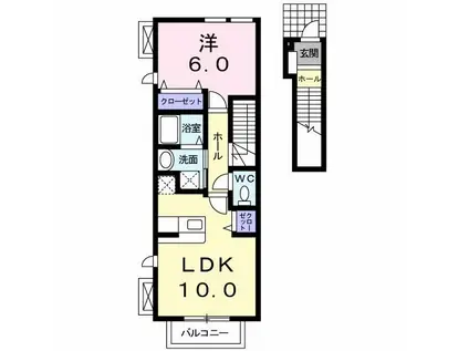 サンパティーク(1LDK/2階)の間取り写真