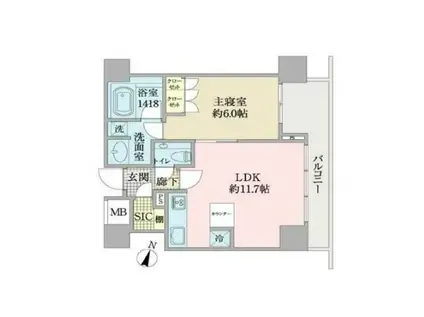 プラネスーペリア四番町(1LDK/8階)の間取り写真