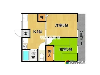 PEACE高木瀬(2DK/1階)の間取り写真