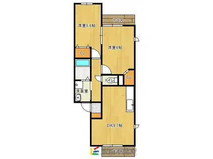 レイクタウン上大利(2DK/1階)の間取り写真