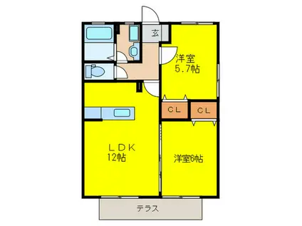 ピノーチェA棟(2LDK/1階)の間取り写真