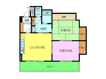 リアンジェ富田林(2DK/3階)の間取り写真