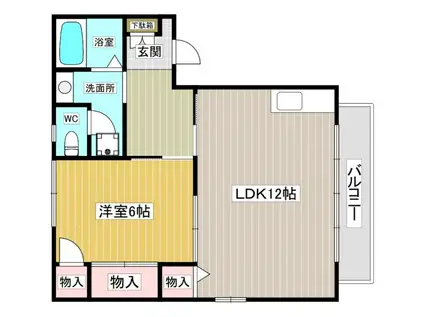 シャレオ上大市 南棟(1LDK/2階)の間取り写真
