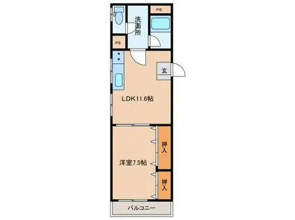 サンセイハイツ(1LDK/2階)の間取り写真