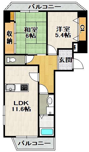 プリムローズ逆瀬川(2LDK/3階)の間取り写真