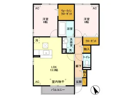 D-ROOM ボヌール シャトー B102(2LDK/1階)の間取り写真